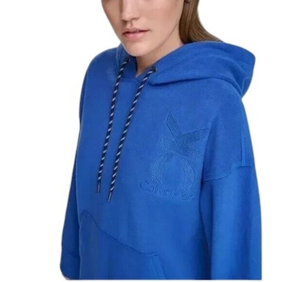 NEW Calvin Klein X-Small Performance Fleece Blue Hoodie Sweatshirt Logo Pouch - Picture 4 of 16
